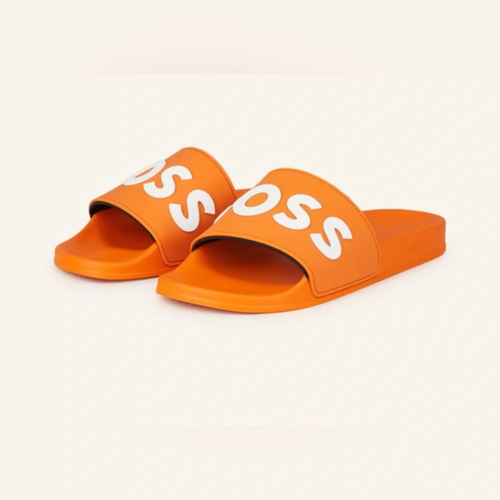 HUGO BOSS 🔥 Kirk Orange Pool Sliders UK 11 Flip Flops Slides ( BIG SIZES)